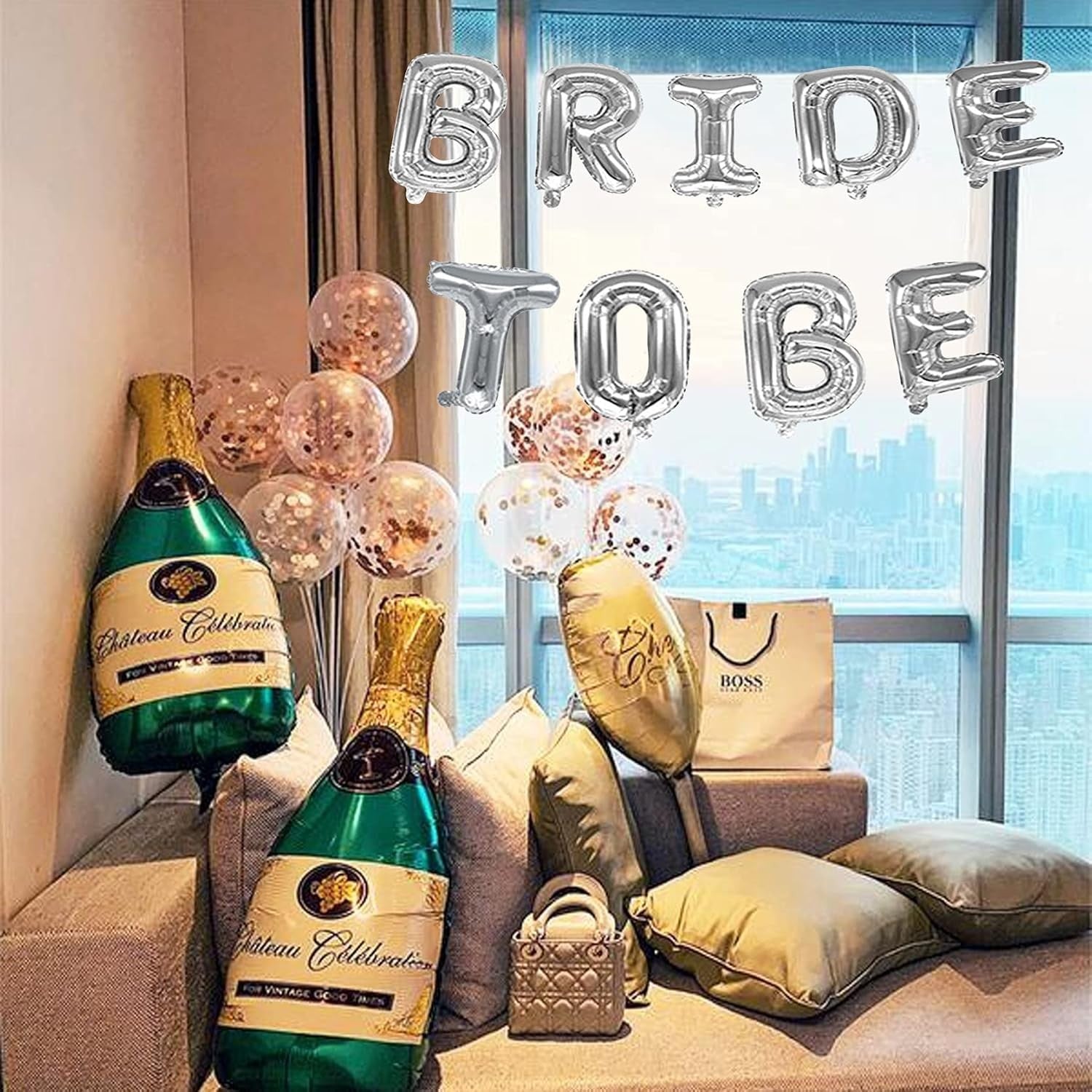 Set Baloane din Folie Metalizata, Flippy, Model Bride to Be, Litere de 40 cm, Baloane Party, Ambalaj Individual, Pai