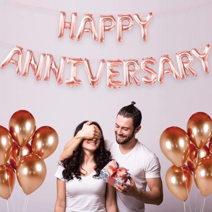 Set Baloane din Folie Metalizata, Flippy, Model Happy Anniversary, Litere de 40 cm, Baloane Party, Ambalaj Individual,
