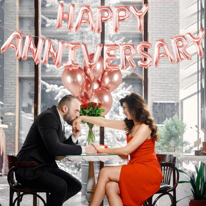 Set Baloane din Folie Metalizata, Flippy, Model Happy Anniversary, Litere de 40 cm, Baloane Party, Ambalaj Individual,