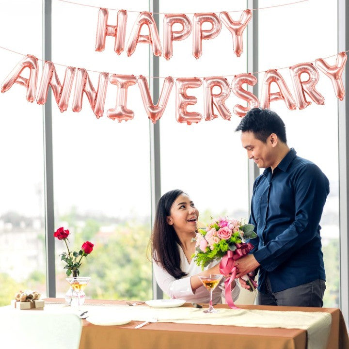 Set Baloane din Folie Metalizata, Flippy, Model Happy Anniversary, Litere de 40 cm, Baloane Party, Ambalaj Individual,