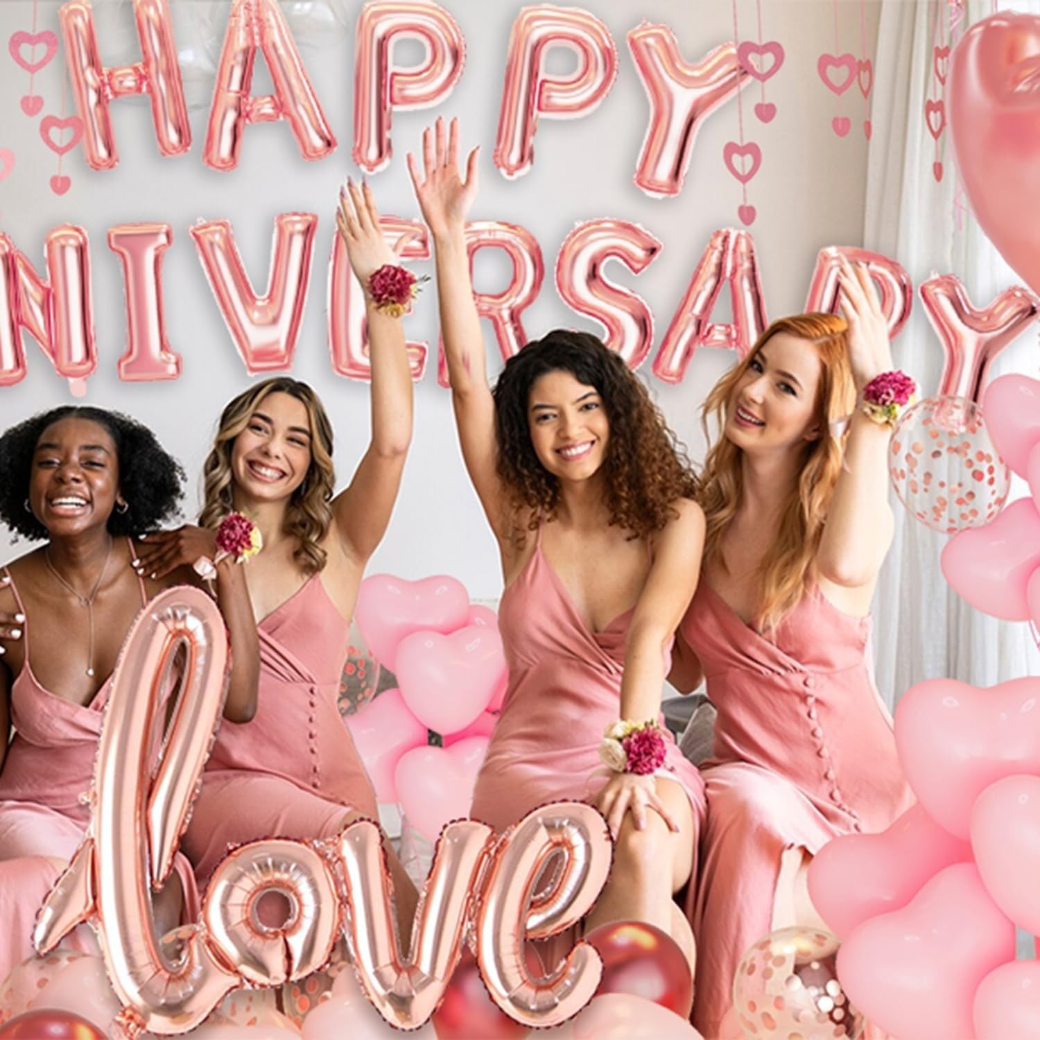 Set Baloane din Folie Metalizata, Flippy, Model Happy Anniversary, Litere de 40 cm, Baloane Party, Ambalaj Individual,