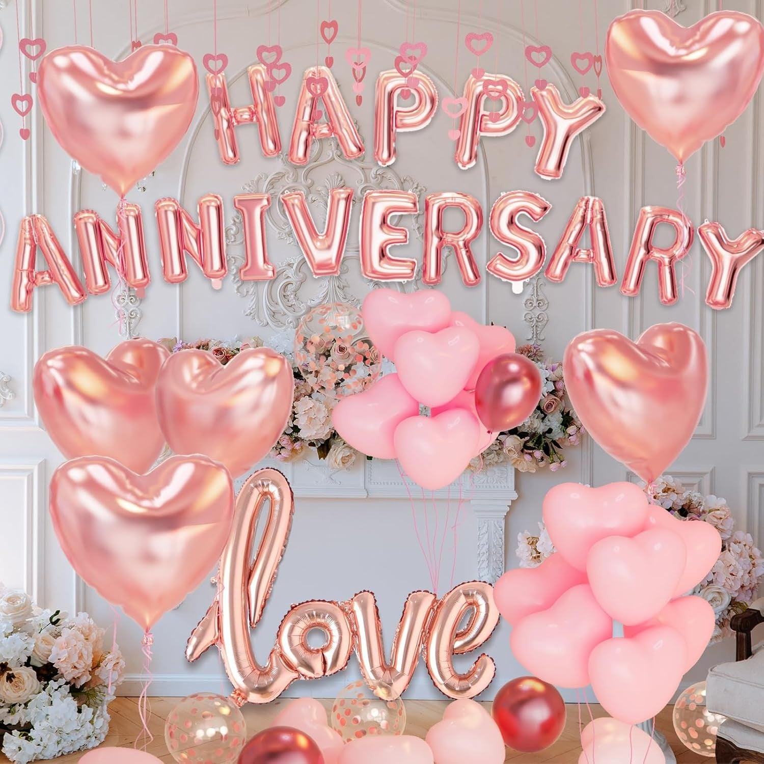 Set Baloane din Folie Metalizata, Flippy, Model Happy Anniversary, Litere de 40 cm, Baloane Party, Ambalaj Individual,