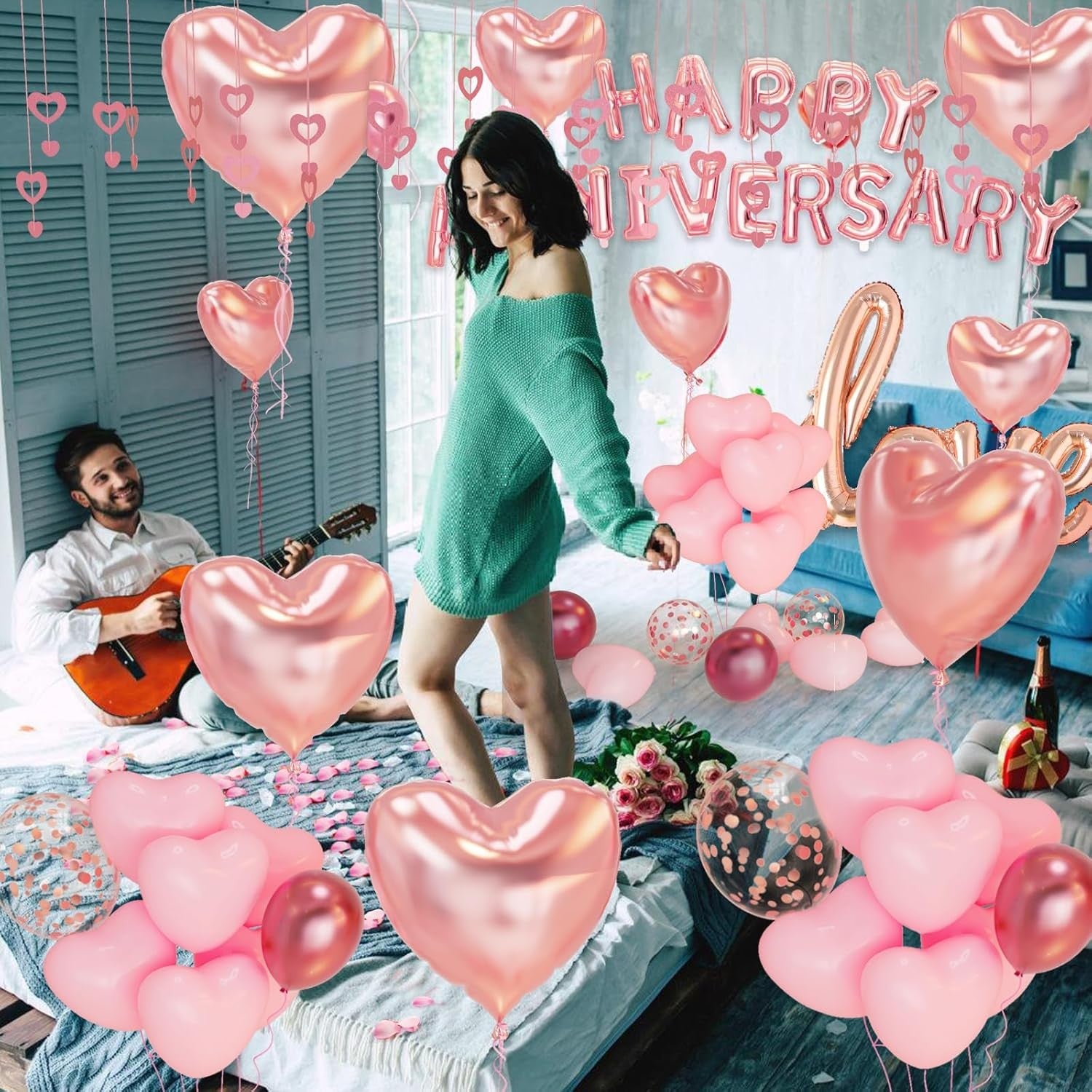 Set Baloane din Folie Metalizata, Flippy, Model Happy Anniversary, Litere de 40 cm, Baloane Party, Ambalaj Individual,