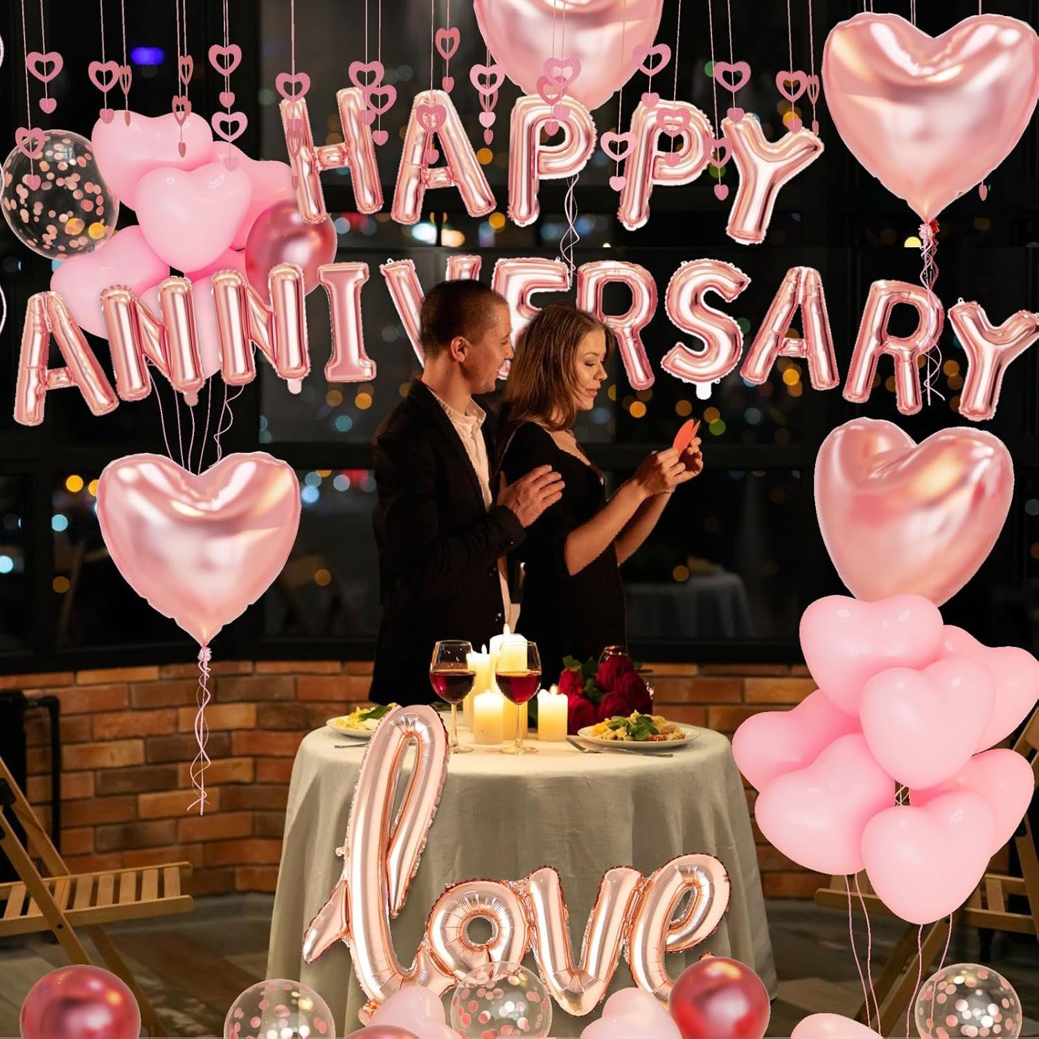 Set Baloane din Folie Metalizata, Flippy, Model Happy Anniversary, Litere de 40 cm, Baloane Party, Ambalaj Individual,
