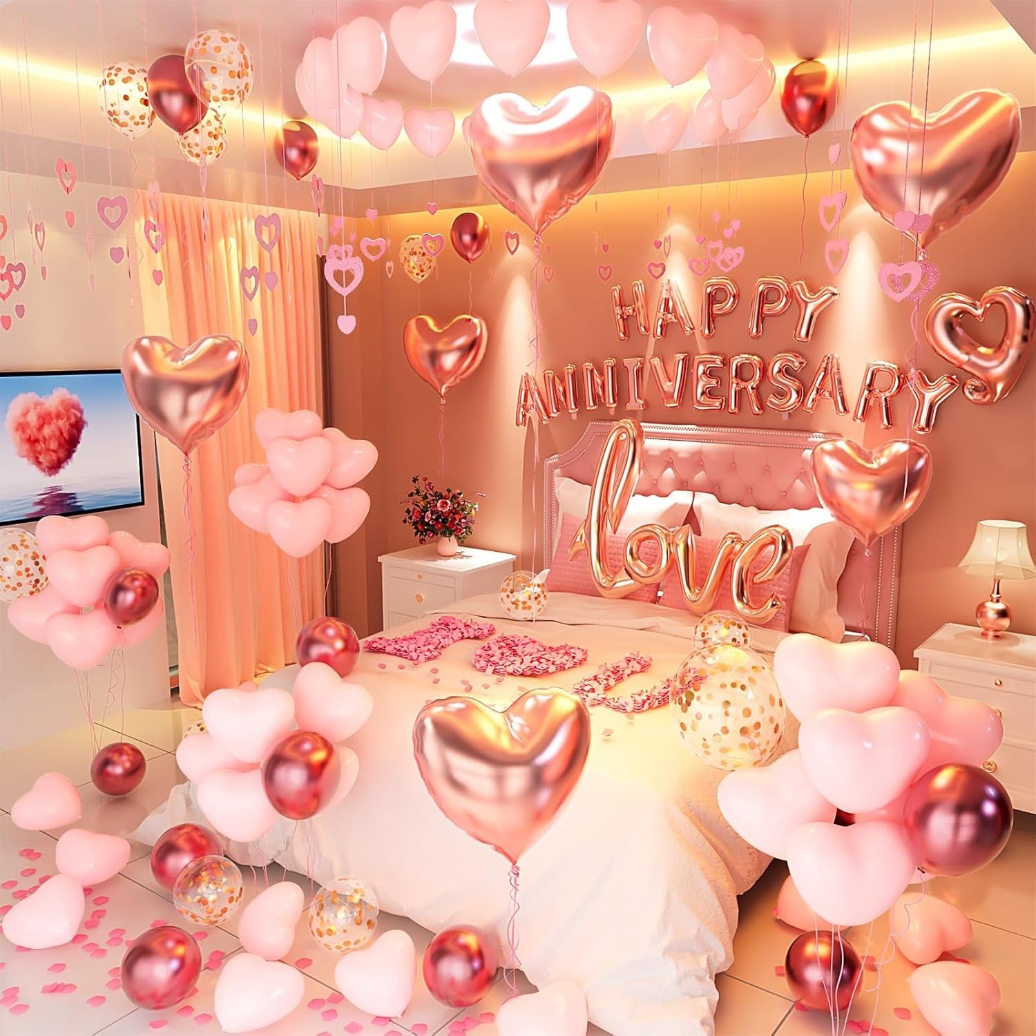 Set Baloane din Folie Metalizata, Flippy, Model Happy Anniversary, Litere de 40 cm, Baloane Party, Ambalaj Individual,