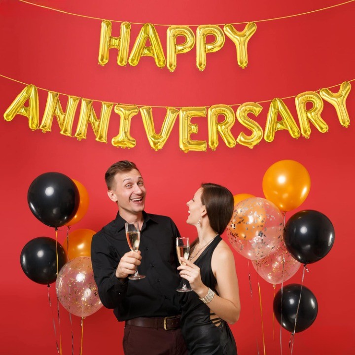 Set Baloane din Folie Metalizata, Flippy, Model Happy Anniversary, Litere de 40 cm, Baloane Party, Ambalaj Individual,