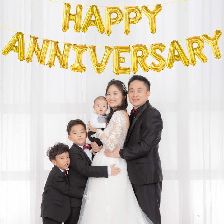 Set Baloane din Folie Metalizata, Flippy, Model Happy Anniversary, Litere de 40 cm, Baloane Party, Ambalaj Individual,