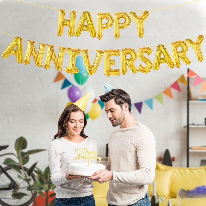 Set Baloane din Folie Metalizata, Flippy, Model Happy Anniversary, Litere de 40 cm, Baloane Party, Ambalaj Individual,