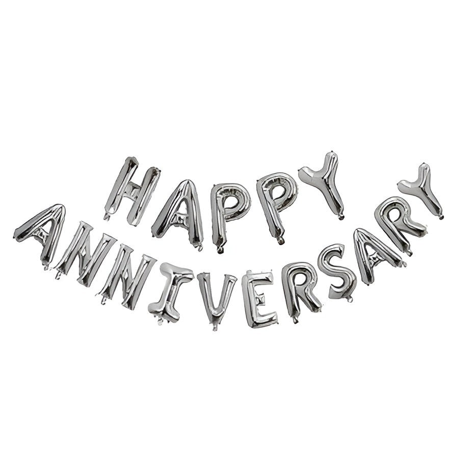 Set Baloane din Folie Metalizată, Flippy, Model Happy Anniversary, Litere de 40 cm, Baloane Party, Ambalaj Individual,