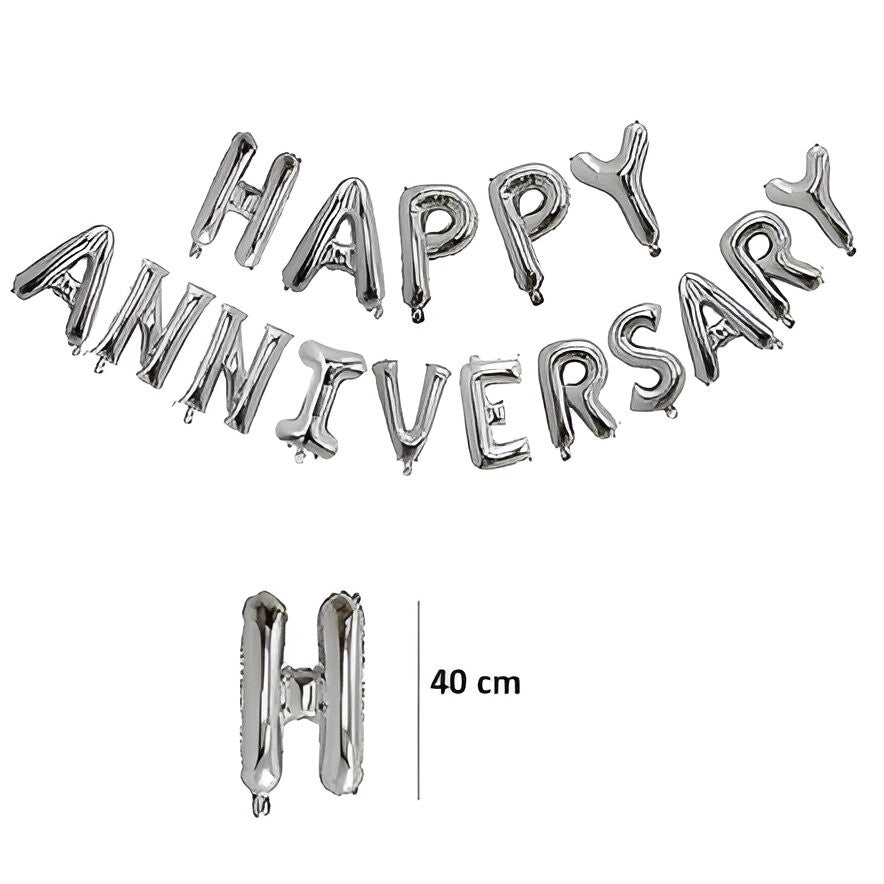 Set Baloane din Folie Metalizată, Flippy, Model Happy Anniversary, Litere de 40 cm, Baloane Party, Ambalaj Individual,