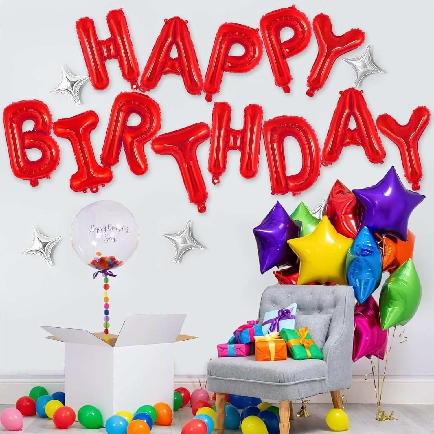 Set Baloane din Folie Metalizata, Flippy, Model Happy Birthday, Litere de 40 cm, Baloane Party, Ambalaj Individual,