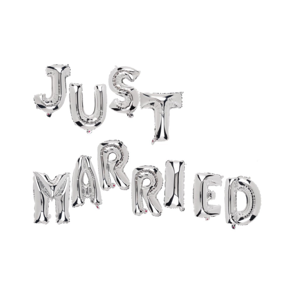 Set Baloane din Folie Metalizata, Flippy, Figurine Litere, Model Just Married, Tema Nunta, 40 cm, Baloane Party,