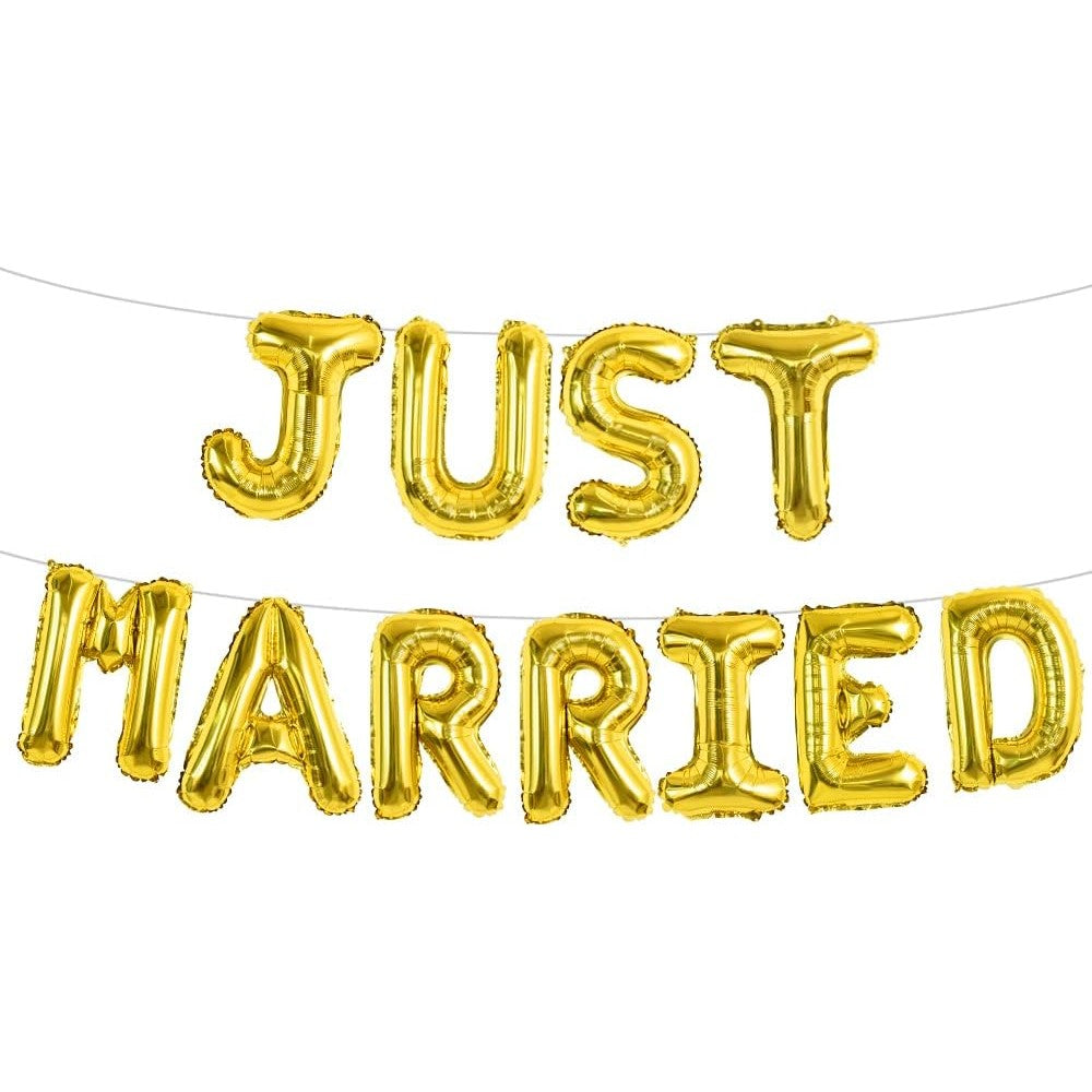 Set Baloane din Folie Metalizata, Flippy, Model Just Married, Litere de 40 cm, Baloane Party, Ambalaj Individual, Pai,