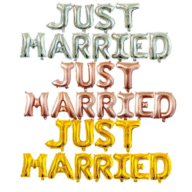 Set Baloane din Folie Metalizata, Flippy, Model Just Married, Litere de 40 cm, Baloane Party, Ambalaj Individual, Pai,