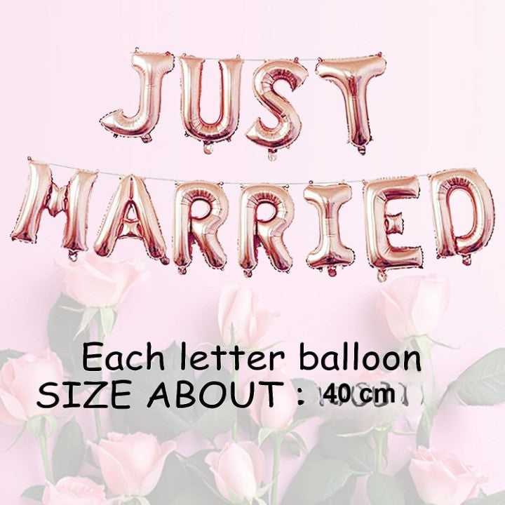 Set Baloane din Folie Metalizata, Flippy, Model Just Married, Litere de 40 cm, Baloane Party, Ambalaj Individual, Pai,