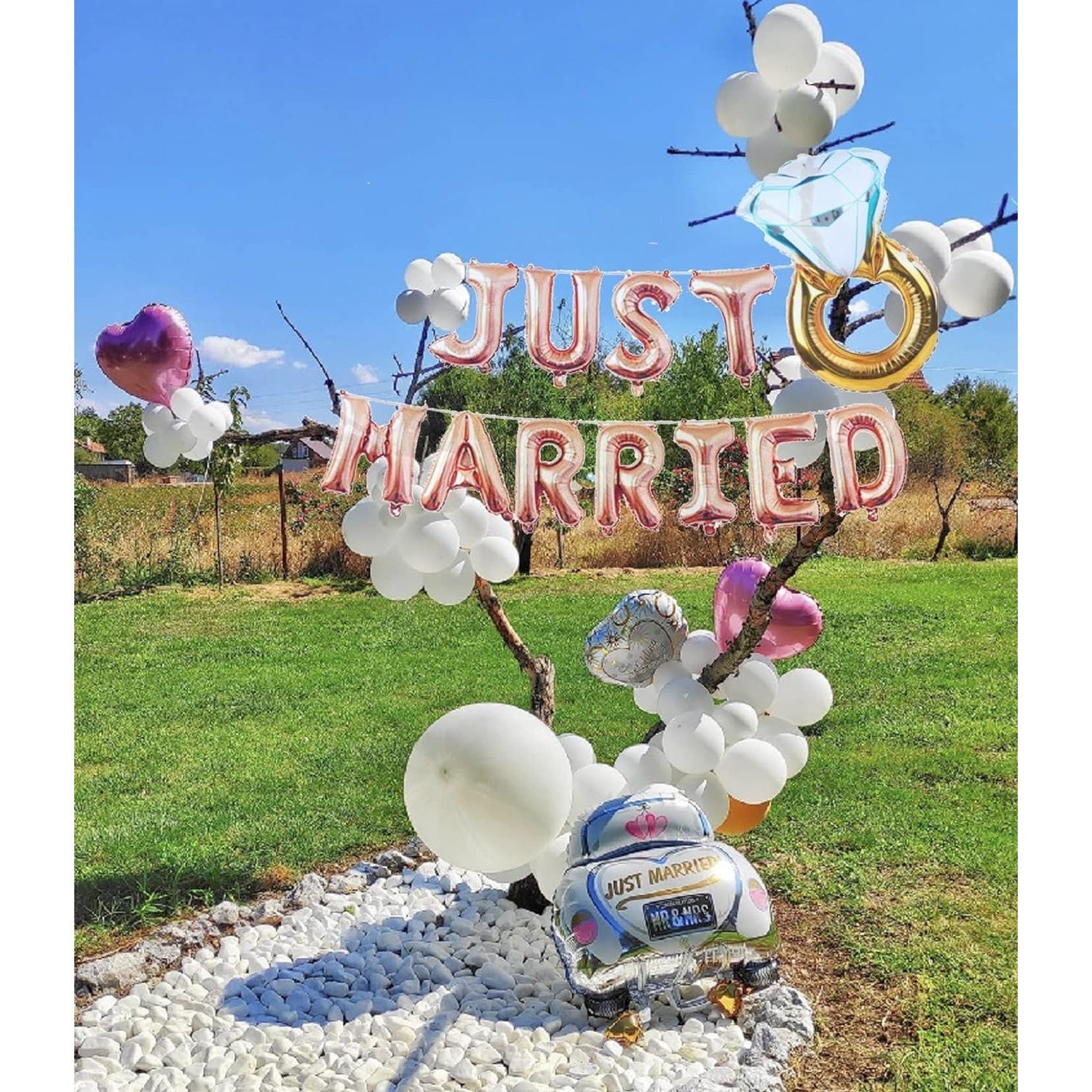 Set Baloane din Folie Metalizata, Flippy, Model Just Married, Litere de 40 cm, Baloane Party, Ambalaj Individual, Pai,
