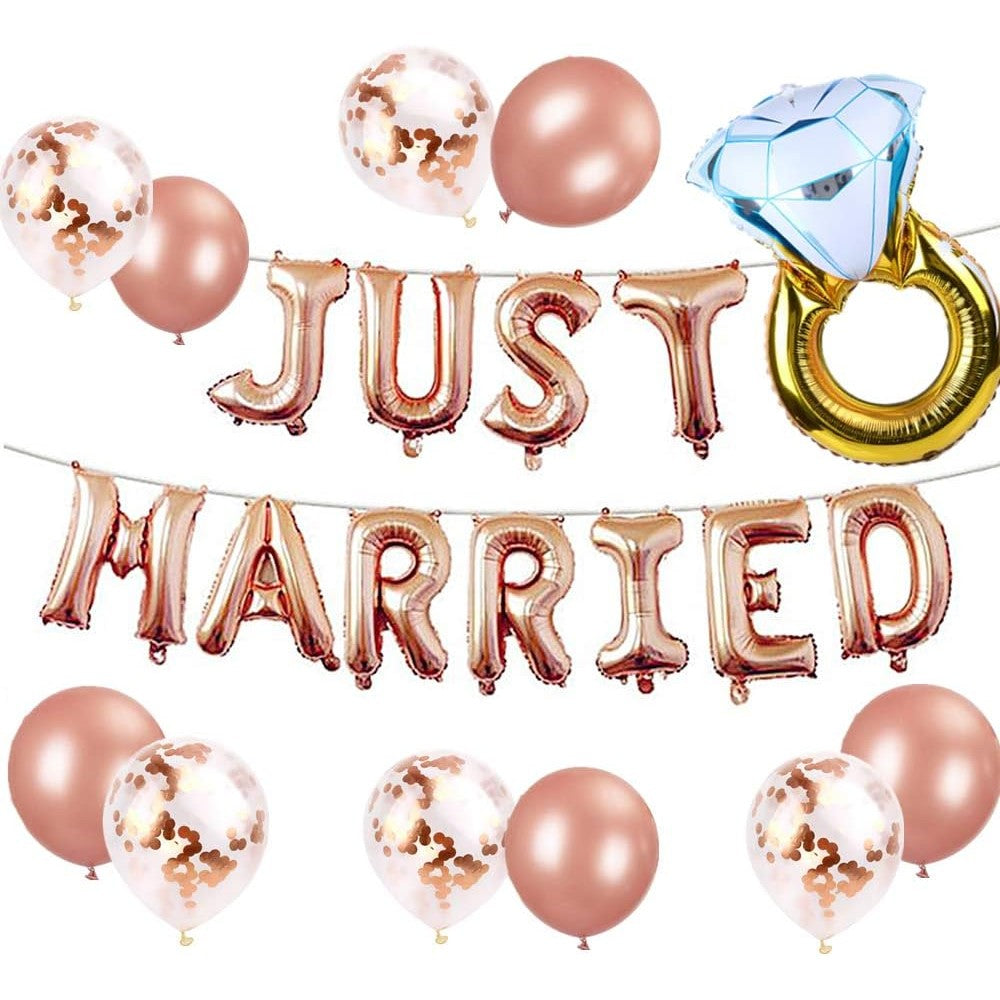 Set Baloane din Folie Metalizata, Flippy, Model Just Married, Litere de 40 cm, Baloane Party, Ambalaj Individual, Pai,