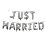 Set Baloane din Folie Metalizata, Flippy, Figurine Litere, Model Just Married, Tema Nunta, 40 cm, Baloane Party,