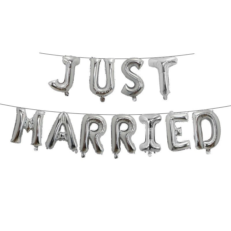 Set Baloane din Folie Metalizata, Flippy, Figurine Litere, Model Just Married, Tema Nunta, 40 cm, Baloane Party,