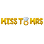 Set Baloane din Folie Metalizata, Flippy, Model Miss to Mrs cu Inel de Logodna, Litere de 40 cm, Tema Iubire, Baloane