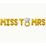 Set Baloane din Folie Metalizata, Flippy, Model Miss to Mrs cu Inel de Logodna, Litere de 40 cm, Tema Iubire, Baloane