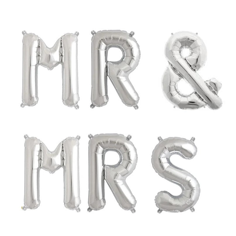 Set Baloane din Folie Metalizata, Flippy, Figurine Litere, Model MR&MRS, Tema Nunta, 40 cm, Baloane Party, Ambalaj