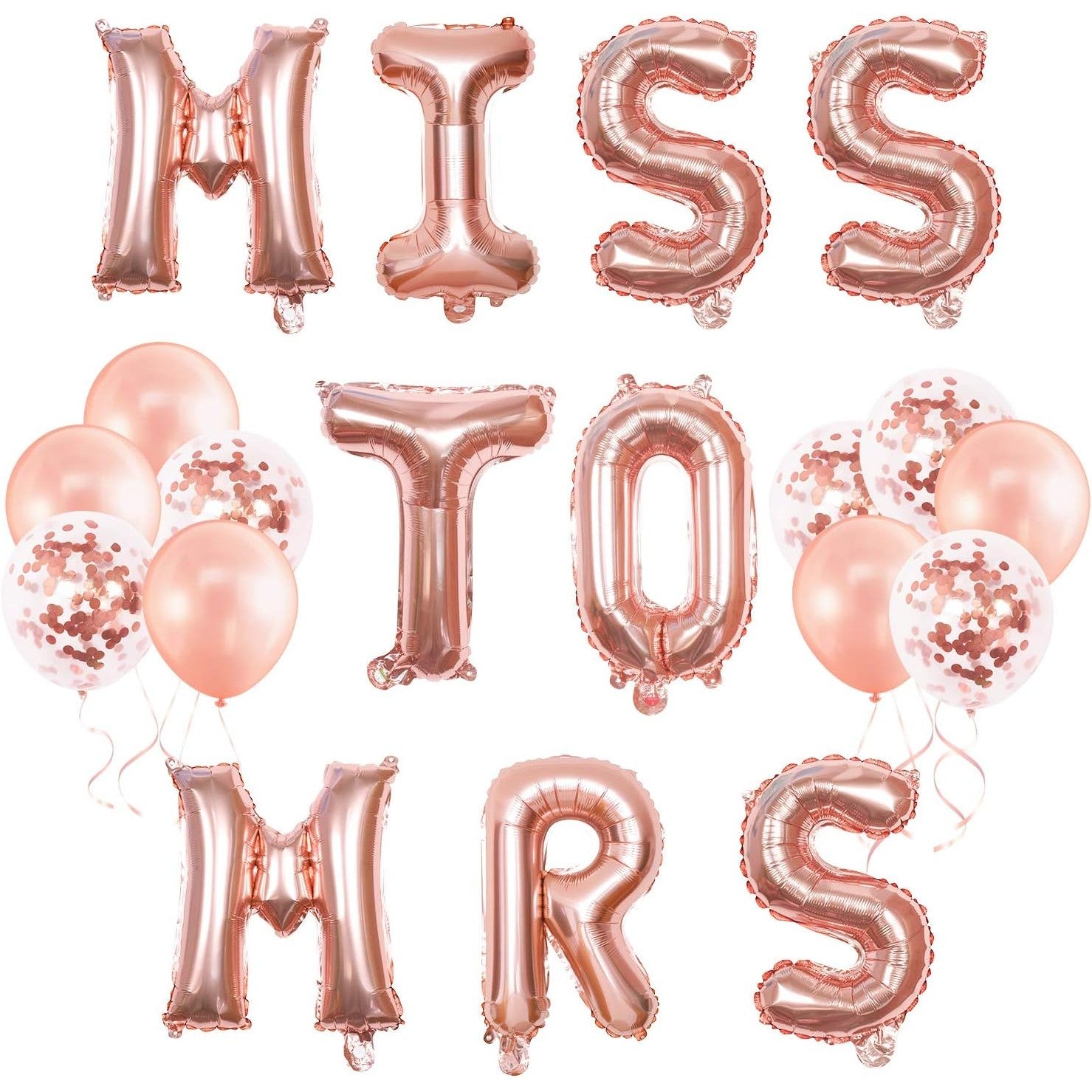 Set Baloane din Folie Metalizata, Flippy, Model Scris Miss to Mrs, Litere de 40 cm, Tema Iubire, Baloane Party, Ambalaj