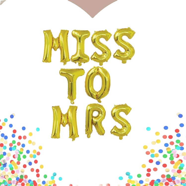 Set Baloane din Folie Metalizata, Flippy, Model Scris Miss to Mrs, Litere de 40 cm, Tema Iubire, Baloane Party, Ambalaj
