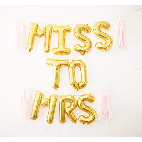 Set Baloane din Folie Metalizata, Flippy, Model Scris Miss to Mrs, Litere de 40 cm, Tema Iubire, Baloane Party, Ambalaj