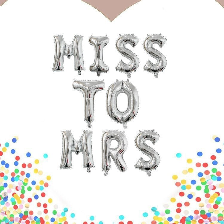 Set Baloane din Folie Metalizata, Flippy, Model Scris Miss to Mrs, Litere de 40 cm, Tema Iubire, Baloane Party, Ambalaj