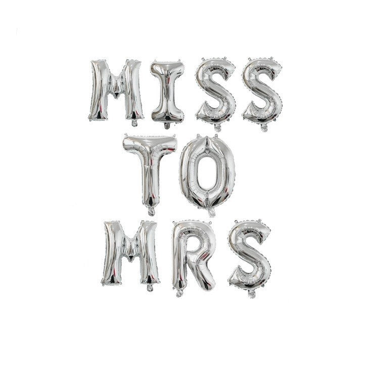 Set Baloane din Folie Metalizata, Flippy, Model Scris Miss to Mrs, Litere de 40 cm, Tema Iubire, Baloane Party, Ambalaj