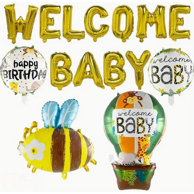 Set Baloane din Folie Metalizata, Flippy, Model Welcome Baby, Litere de 40 cm, Baloane Party, Ambalaj Individual, Pai,