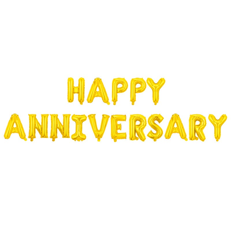 Set Baloane din Folie Metalizata, Flippy, Model Happy Anniversary, Litere de 40 cm, Baloane Party, Ambalaj Individual,