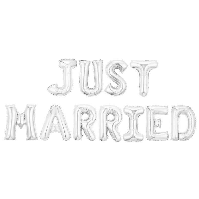 Set Baloane din Folie Metalizata, Flippy, Model Just Married, Litere de 40 cm, Baloane Party, Ambalaj Individual, Pai,