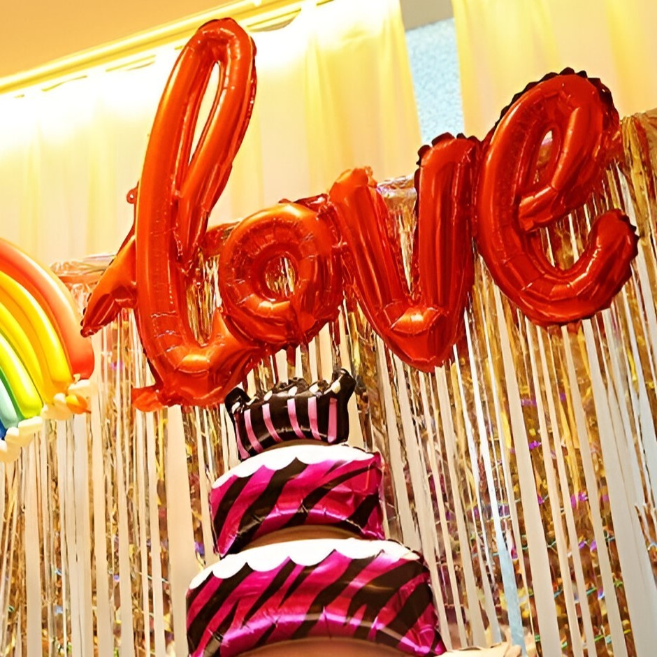 Set Baloane din Folie Metalizata, Model Love Scris de Mana, 102x65 cm, Baloane Ziua Indragostitilor, Ambalaj