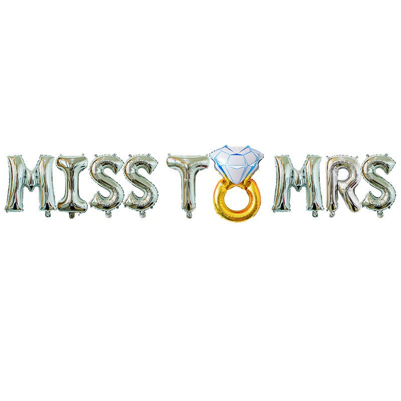 Set Baloane din Folie Metalizata, Flippy, Model Miss to Mrs cu Inel de Logodna, Litere de 40 cm, Tema Iubire, Baloane