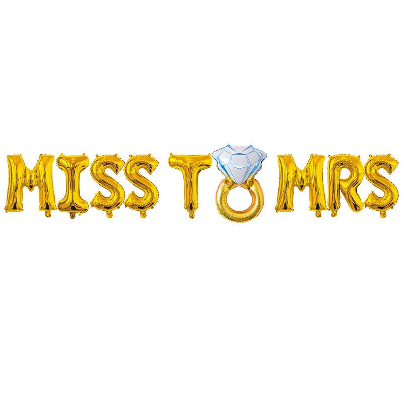 Set Baloane din Folie Metalizata, Flippy, Model Miss to Mrs cu Inel de Logodna, Litere de 40 cm, Tema Iubire, Baloane
