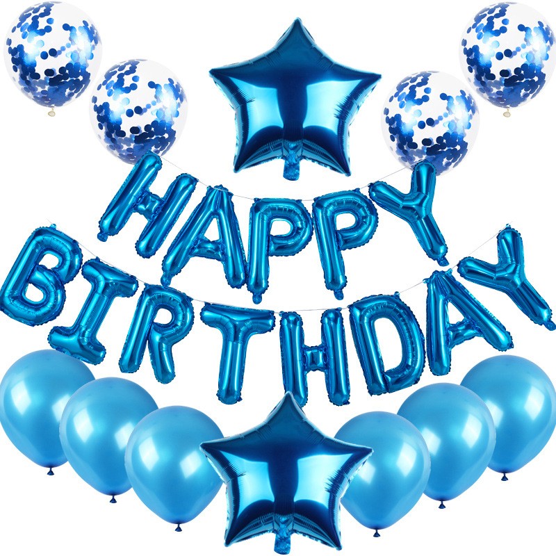 Set baloane din folie metalizata si baloane din latex, baloane HAPPY BIRTHDAY, 4 baloane latex Confetti, 6 baloane