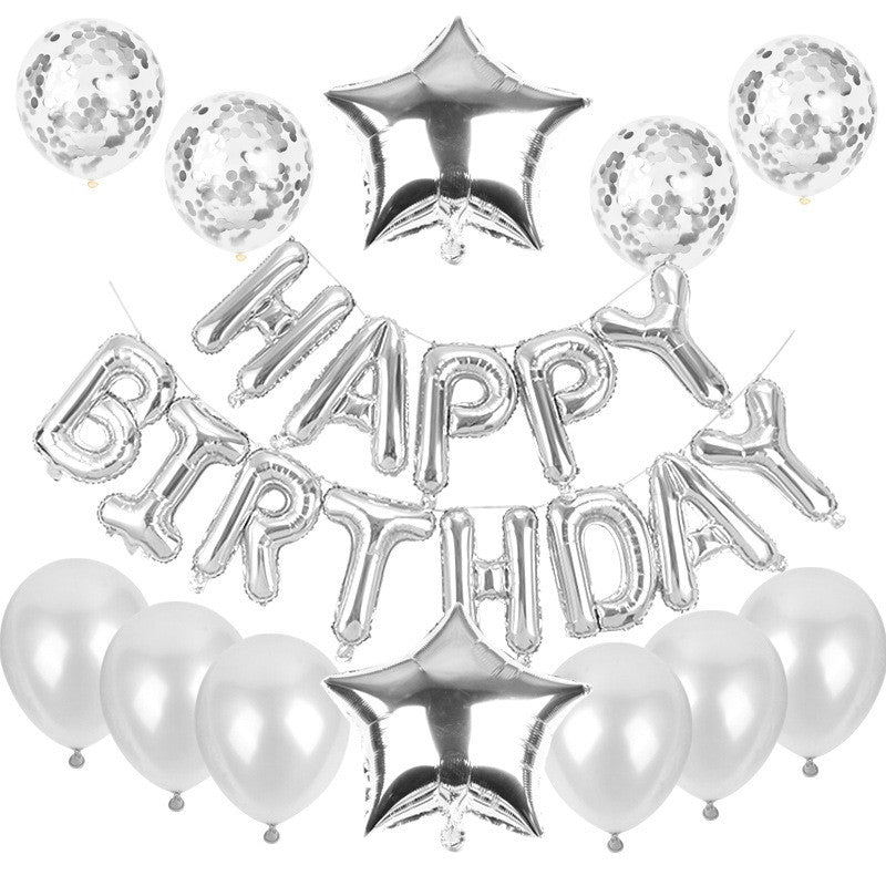 Set baloane din folie metalizata si baloane din latex, baloane HAPPY BIRTHDAY, 4 baloane latex Confetti, 6 baloane