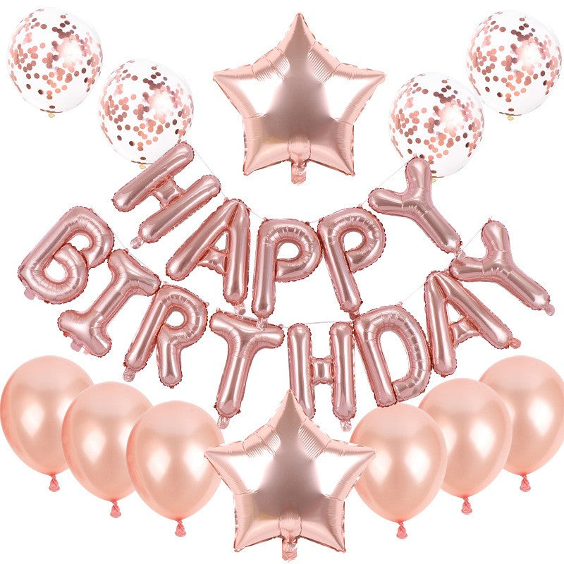 Set baloane din folie metalizata si baloane din latex, baloane HAPPY BIRTHDAY, 4 baloane latex Confetti, 6 baloane