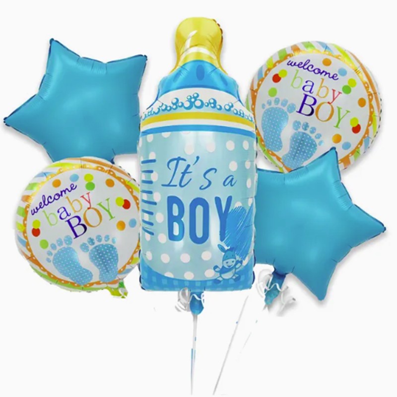 Baloane decorative GENDER REVEAL PARTY, Flippy, Figurina Sticluta, Model IT'S A BOY, Set din 5 baloane, 40 x 77 cm,