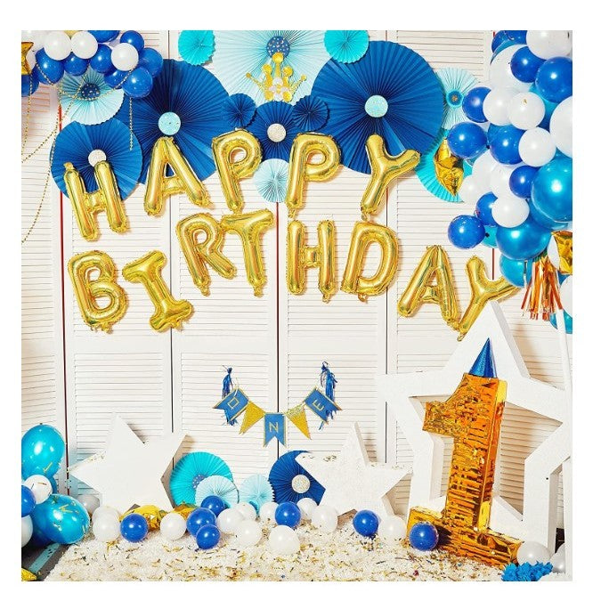 Set 13 Baloane Folie, Flippy, Tip Ghirlanda, Model Happy Birthday, 40 cm, Auriu