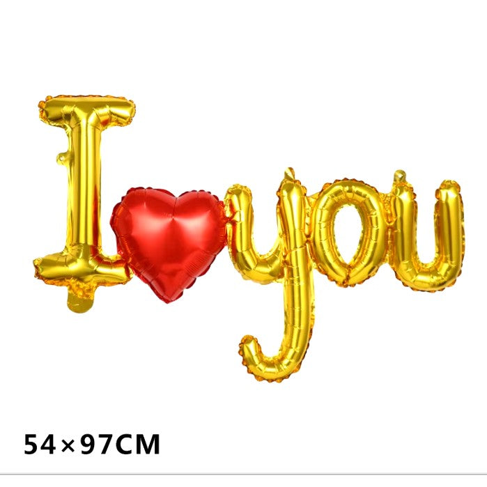 Set Baloane Folie Metalizata, Flippy, Model I LOVE YOU cu Inimioara, 54x97 cm, Tematica Ziua Îndrăgostiților, Ambalaj