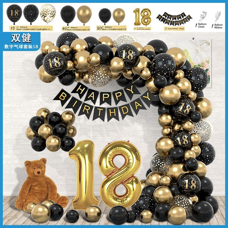 Set Baloane Folie si Latex, Flippy, Tematica Aniversare Majorat, Baloane Latex, Figurine Cifrele 1 si 8, Ambalaj