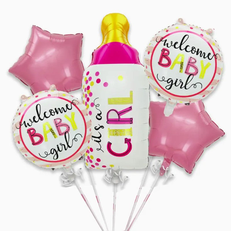 Baloane decorative GENDER REVEAL PARTY, Flippy, Figurina Sticla, Model IT'S A GIRL, Set din 5 baloane, 40 x 77 cm,