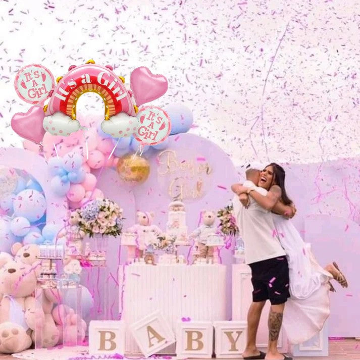 Baloane decorative tematica BABY SHOWER, Flippy, ITS A GIRL, pentru gender reveal, botez, set din 5 bucati, 66 x 91 cm,