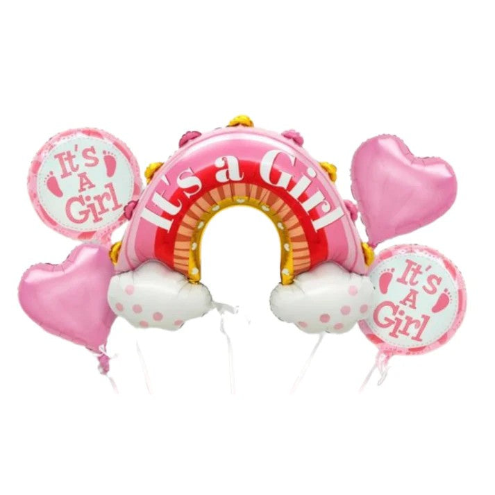Baloane decorative tematica BABY SHOWER, Flippy, ITS A GIRL, pentru gender reveal, botez, set din 5 bucati, 66 x 91 cm,