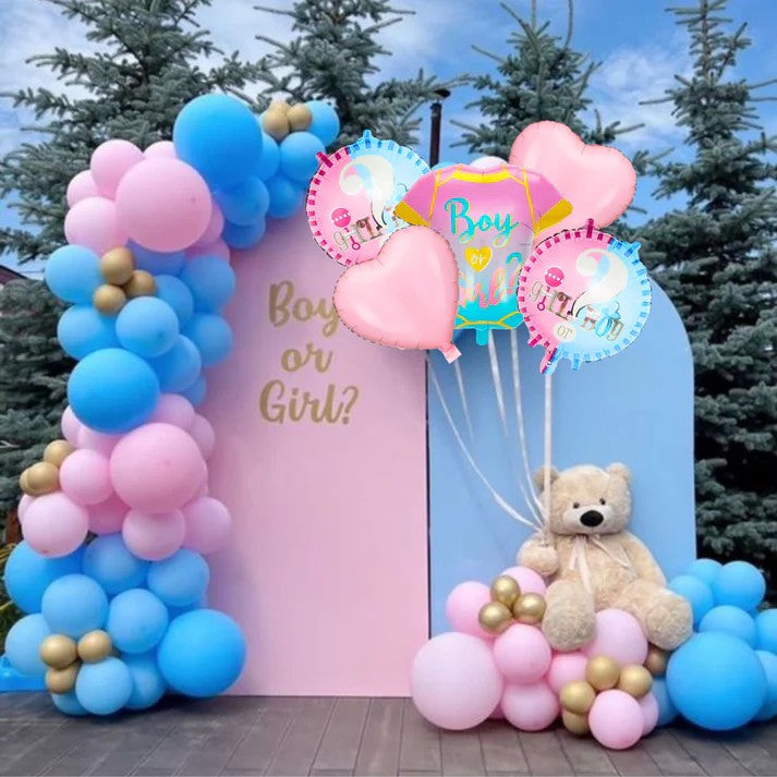 Baloane pentru GENDER REVEAL, Flippy, Model Petrecere, Set din 5 bucati, din folie de aluminiu, 55 x 61.5 cm Roz