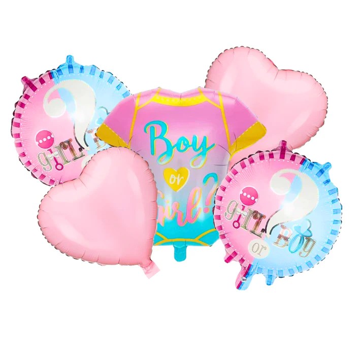 Baloane pentru GENDER REVEAL, Flippy, Model Petrecere, Set din 5 bucati, din folie de aluminiu, 55 x 61.5 cm Roz