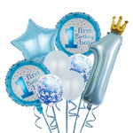 Set 8 Baloane din Folie Metalizată si din Latex, Flippy, Figurine Cifra 1 Printesa 91cm, Stea 45 cm si Cerc 55 cm,